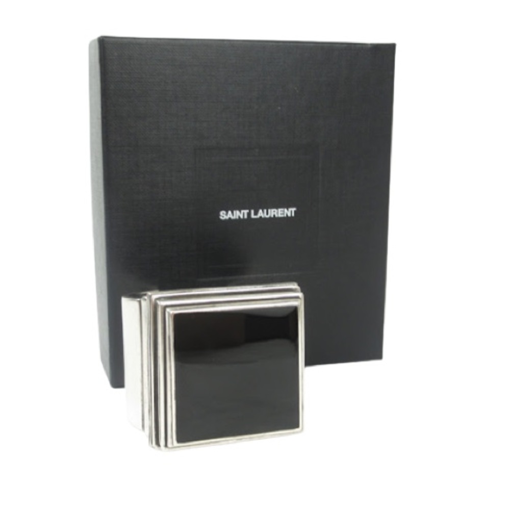 YSL SAINT LAURENT CUFF BRACELET, BLACK ENAMEL INSET, MODERNIST W/BOX